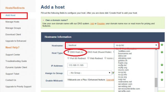 Hướng dẫn đăng ký Hostname trên NoIP