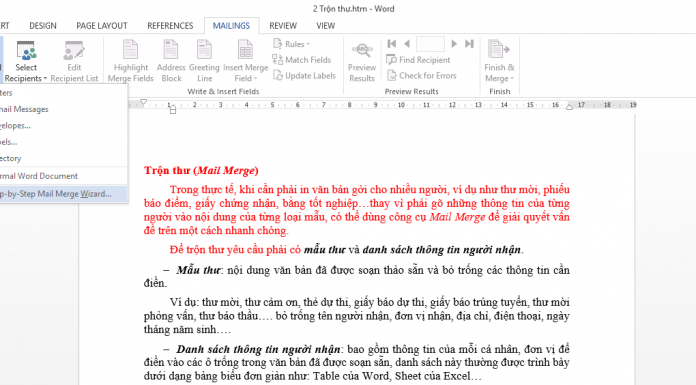 Trộn thư (Mail Merge) trong Word