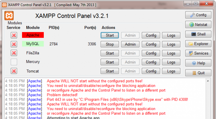 Hướng dẫn xử lý lỗi trùng Port trong Xampp Loi dung Port trong Xampp