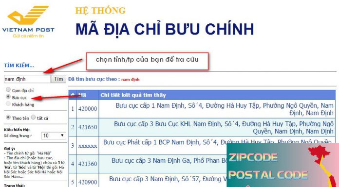 Mã bưu chính các tỉnh thành của Việt Nam (Zip Postal Code) 2017