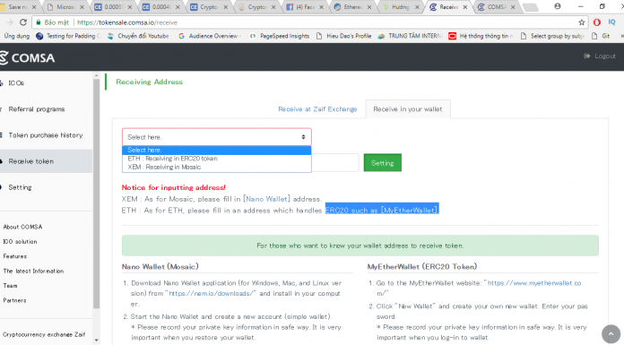 Hướng dẫn chuyển Token comsa về ví Myetherwallet